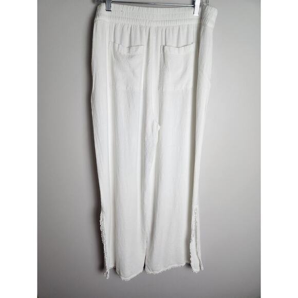 Soft Surroundings pull on linen blend beach pants sz L Gauzy slit leg stretch - Picture 4 of 10